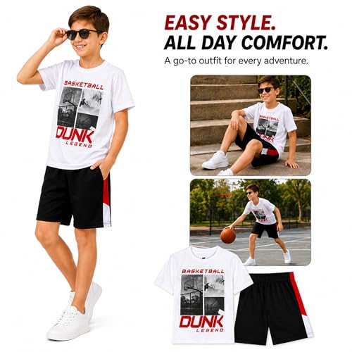 Image of Pro Athlete Active Boys Short Sets - 2 Piece Performance Crewneck Short Sleeve T-Shirt and Shorts Boys Athletic Sets (8-16)