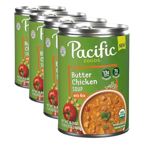 Image of Pacific Foods Organic Butter Chicken Soup with Rice, 16.3 oz Can (Pack of 4)