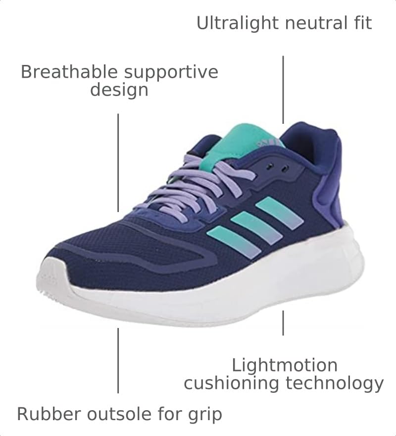 Image of adidas Women's Duramo 10 Running Shoe, Legacy Indigo /Mint Rush /Light Purple, 8.5