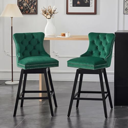 Image of Green Swivel Bar Stools, Velvet Counter Height Bar Stools Set of 6