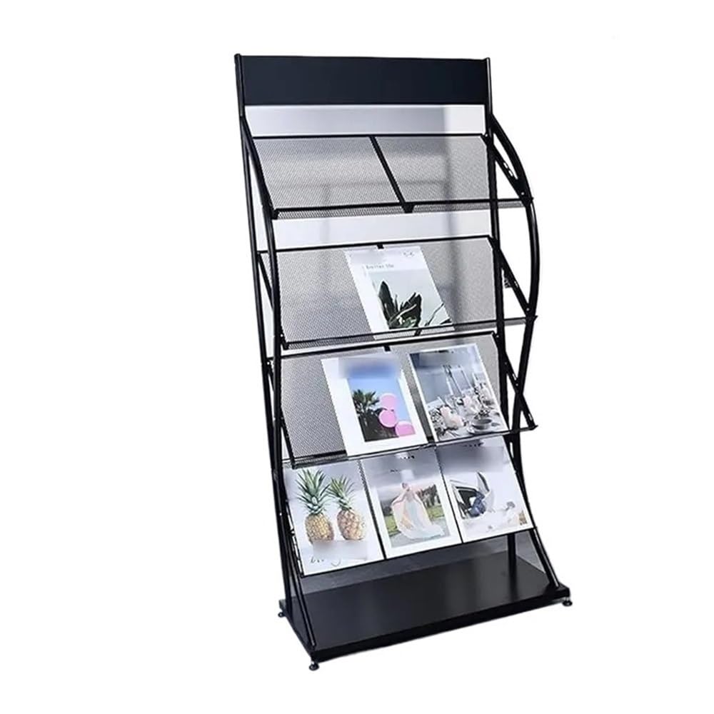 Jianjunchaling Black 4 Tier Floor Standing Brochure Display Stand Bookshelf Magazine Rack Newspaper Holder Literature For Exhibitions For Office, Trade Show, Exhibitions(Black)