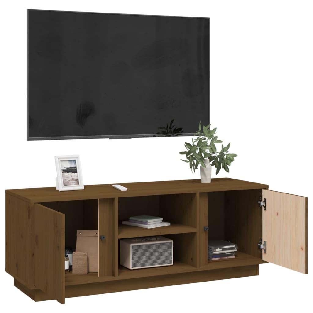 TV-Schrank Honigbraun 110x35x40,5 cm, Massivholz Kiefer, Modernes Media Center für Wohnzimmer, Schlafzimmer, Viel Stauraum