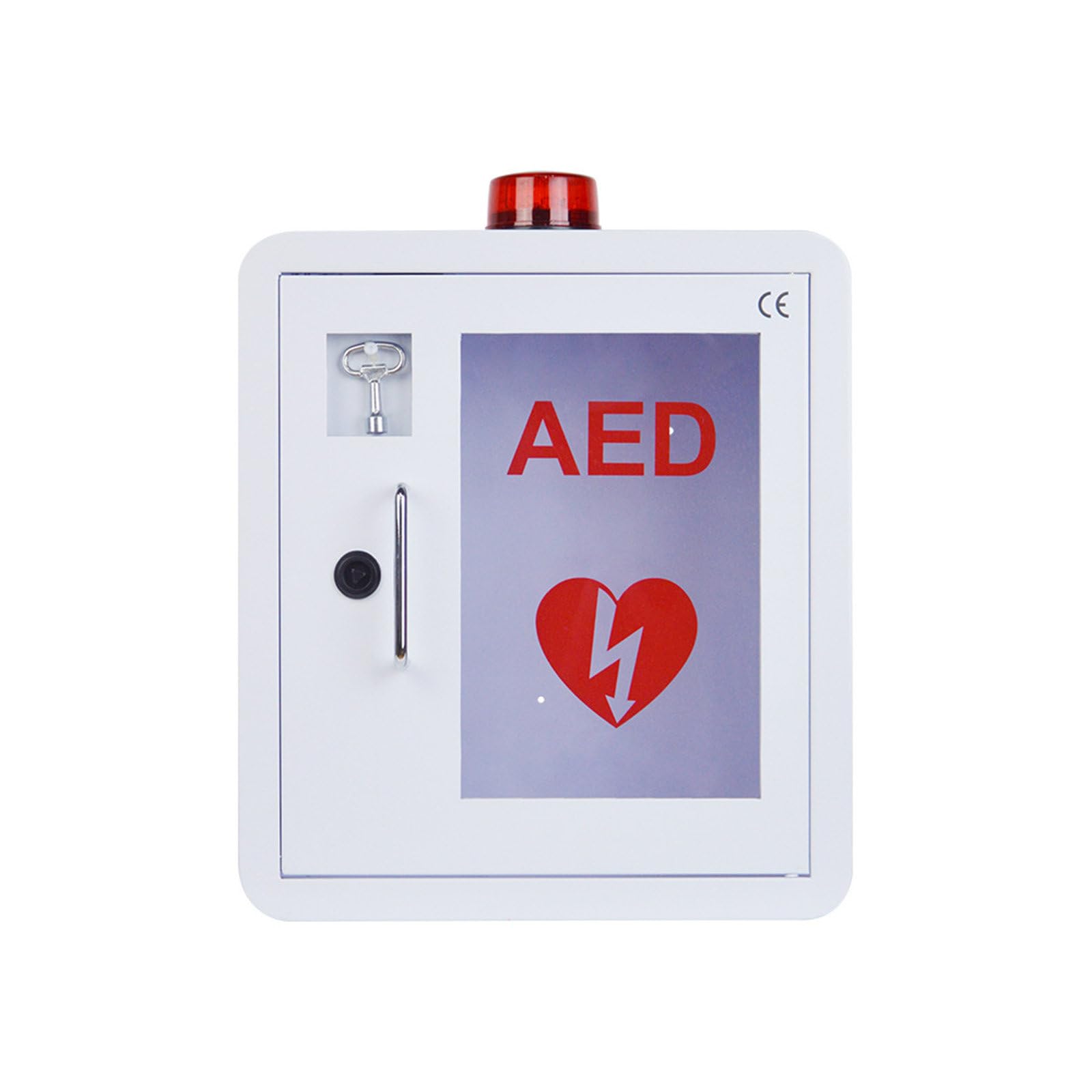 Aufbewahrungsschrank für AED-Defibrillatoren, Wandmontage, AED-Schrank mit Alarmsystem, Metallplattengehäuse aus Stahl in Industriequalität, transparentes PVC-Fenster, 36 x 20 x 40 cm