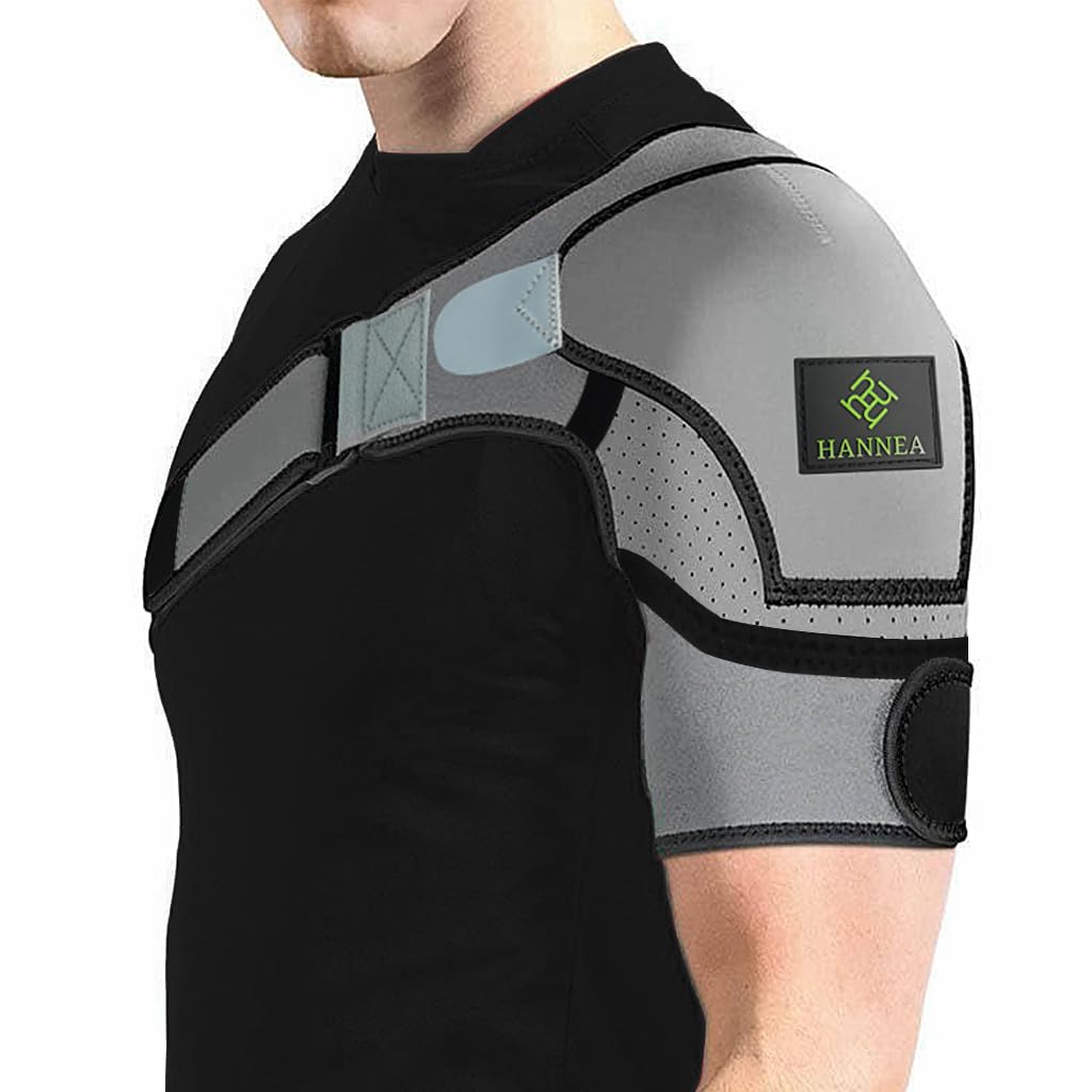 Hannea Shoulder Brace For Women And Men, Shoulder Compression Sleeve For Torn Rotator Cuff, Ac Joint Pain Relief, Dislocated Sholder, Adjustable Fits Left And Right Arm,Nylon