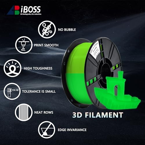 Image of iBOSS 3D PLA Plus Printer Filament, 1.75mm Glow in The Dark Green PLA+ Filament for 3D Printing, 1kg Spool (2.2lbs), Dimensional Accuracy + /- 0.02 mm, Fit Most FDM 3D Printers, Glow Green