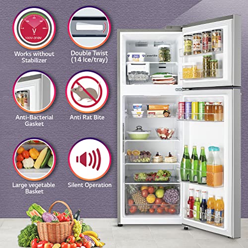 Image of LG 246 L 3 Star Frost-Free Smart Inverter Wi-Fi Double Door Refrigerator Appliance (GL-T262TPZX, Shiny Steel, Convertible & Door Cooling+)