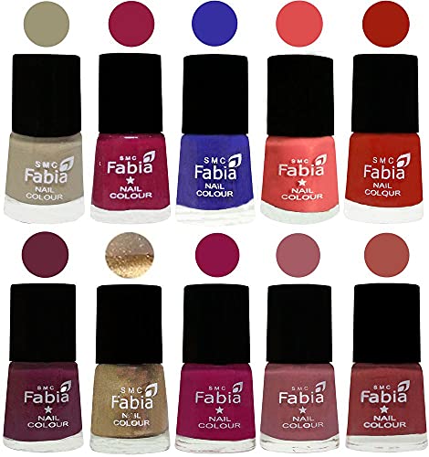 Image of SMC Fabia ALL IN ONE (PACK OF 10), Long Lasting Glossy Nail Polish, 6 ml Each, All Vibrant Colours,01719