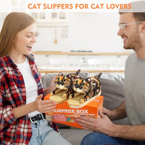 Openhahaha Cat Slippers for Women, Cute Fuzzy Animal Slippers For Indoor and Outdoor, Comfy Non-Slip Memory Foam Sole, Funny Cat Lover Gifts for Women (Tortoiseshell Cat) — view 2