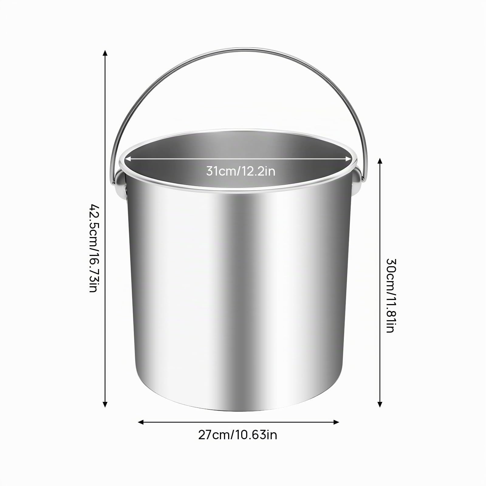 Seau en acier inoxydable, Lightakai - 20 l - Nombreuses utilisations - En acier inoxydable - Avec couvercle et anse - Pour cuisine, industrie, restauration, ménage, etc