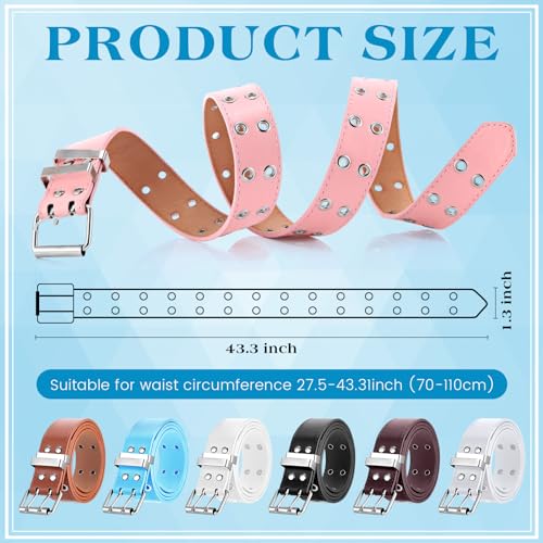 Chuarry 7 Pcs Grommet Belts for Women Double Grommet Belts Punk Leather Belts with Double Studded Holes Buckle Vintage Metal Rock Jeans Belt for Women Men Ladies2