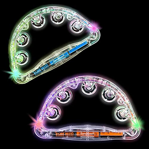 The Dreidel Company Flashing Tambourines Hand Held, 9" Inch Tambourine Flashes In Assorted Colors, Ring Metal Jingles Percussion Musical Educational Hand Instrument, Party Kids Games (2-Pack) #TOP3