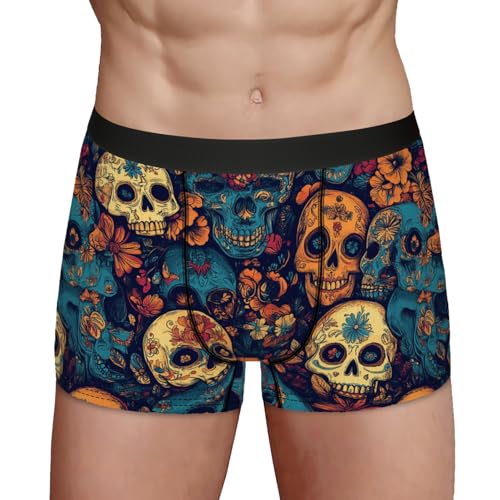 Men's Underwear Skulls and Floral Boxer Briefs Breathable Comfortable3