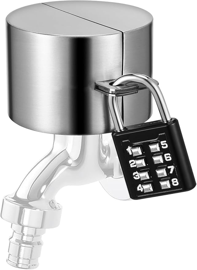 1Set Outdoor Faucets Lock Cover, Garden Water Saving Faucets Lock with Padlock,Hose Spigot Protector Lock