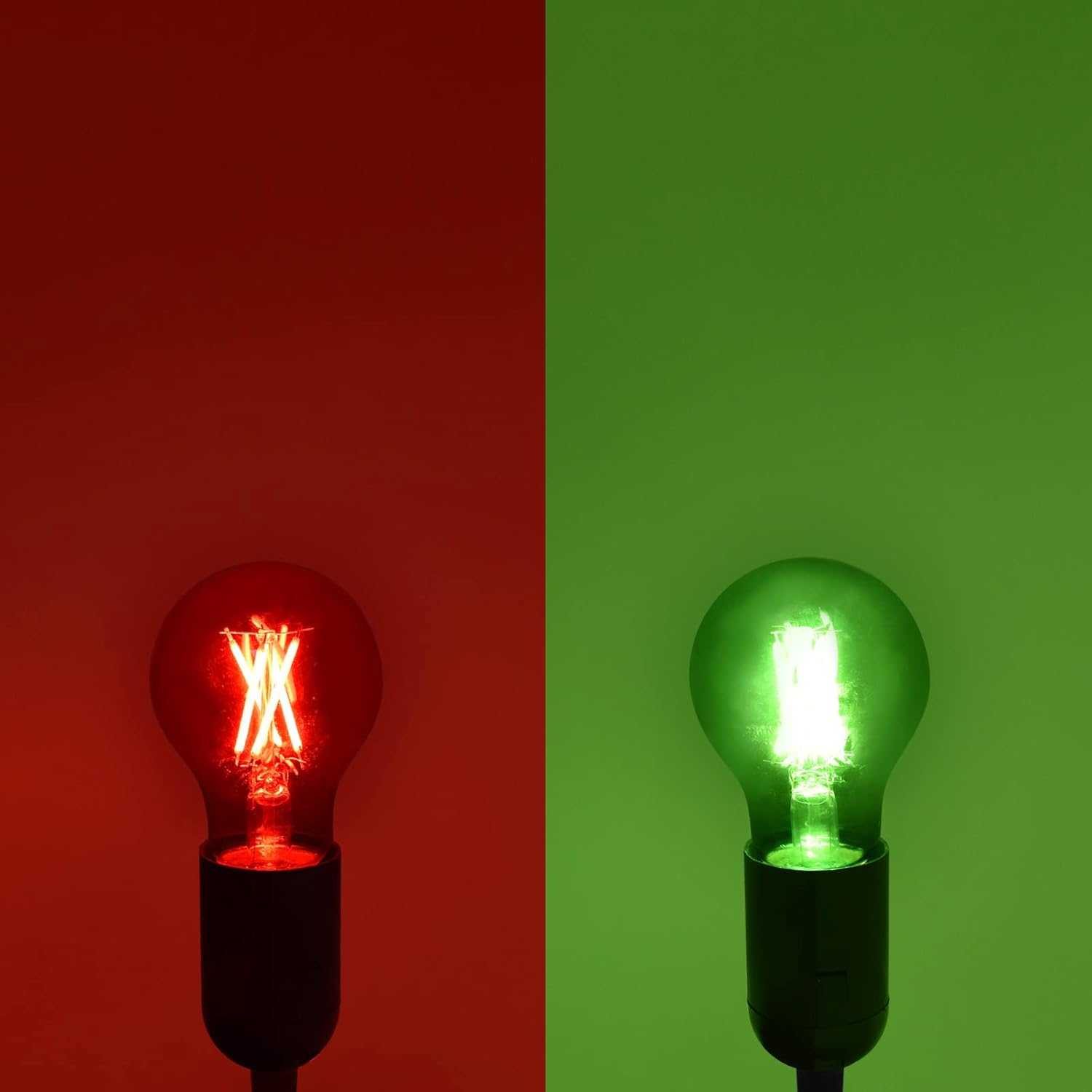 LUXRITE A19 Christmas LED Red and Green Light Bulbs, 4.5W (60W Equivalent), Colored Glass Filament, UL Listed, E26 Base, Indoor Outdoor, Party, Holiday, Event, Porch, Home Lighting (6 Pack)
