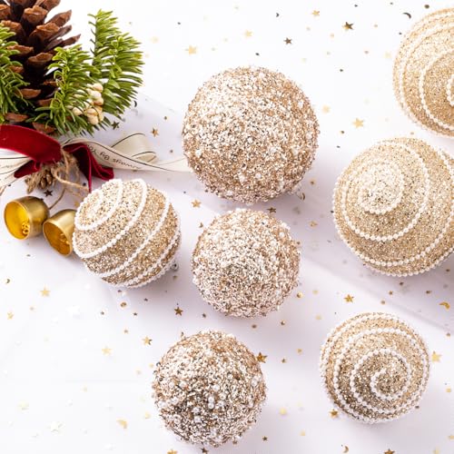 Champagne Gold Christmas Ball Ornaments, Christmas Ball Decorations Shatterproof Plastic Hanging Pearl Balls for Holiday Party(70mm/2.76", 12ct) - image 4