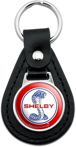 Black Leather Shelby Cobra Patriotic Logo Keychain