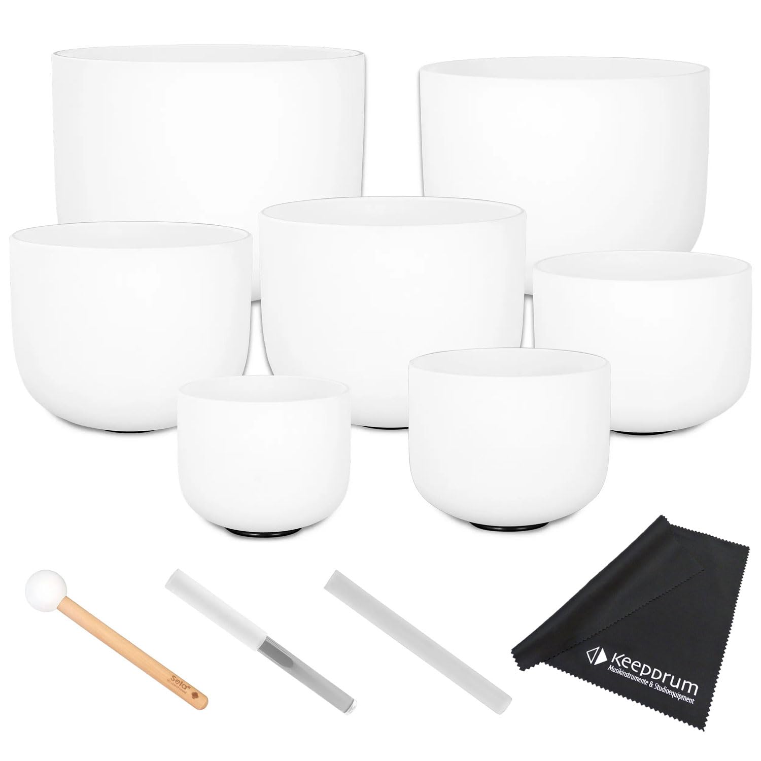 Sela SECF Lot de 7 bols chantants en cristal givré 440 Hz avec chiffon Keepdrum
