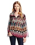 Wrangler Women's Rock 47 Long Bell Sleeve V-Neck Print Shirt, Brown/Fuchsia, XXX-Large