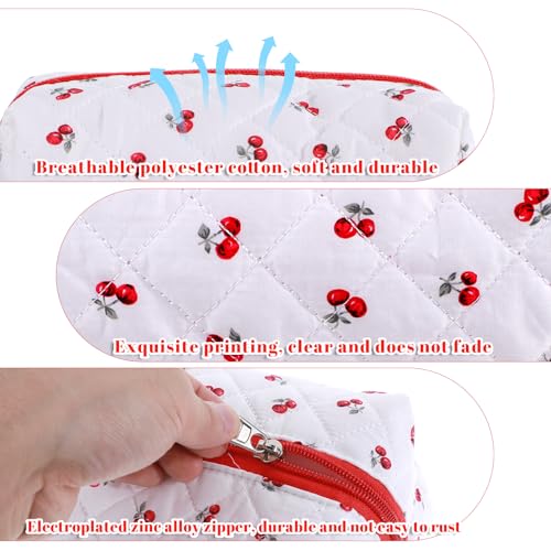 Cherry Makeup Bag, Travel Cosmetic Bag for Women Girls, Cotton Quilted Zipper Make up Pouch Cherrys Portable Storage Cherry Bags Aesthetic Cute Makeup Bags Coquette for Travel Toiletry Organizer3