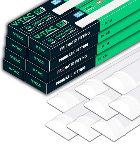 V-TAC 8x Plafoniere LED Lineari da Soffitto 150 CM - 50W - Chip Samsung - 8 Pezzi - Lampada Rettangolare 6000 Lumen IP20 per Parete, Garage, Negozio - Tubo LED Plafoniera - Luce 6500K Bianca Fredda