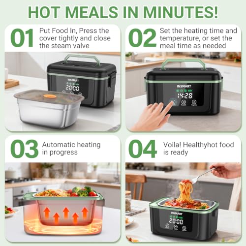 Image of Cordless Electric Lunch Box for Adults, 1.5L Large Portable Heated Lunch Boxes with Smart Timer and 60W Rapid Uniform Heating, 304 Stainless Steel Lunch Box for Office, Travel, Car & Home Use