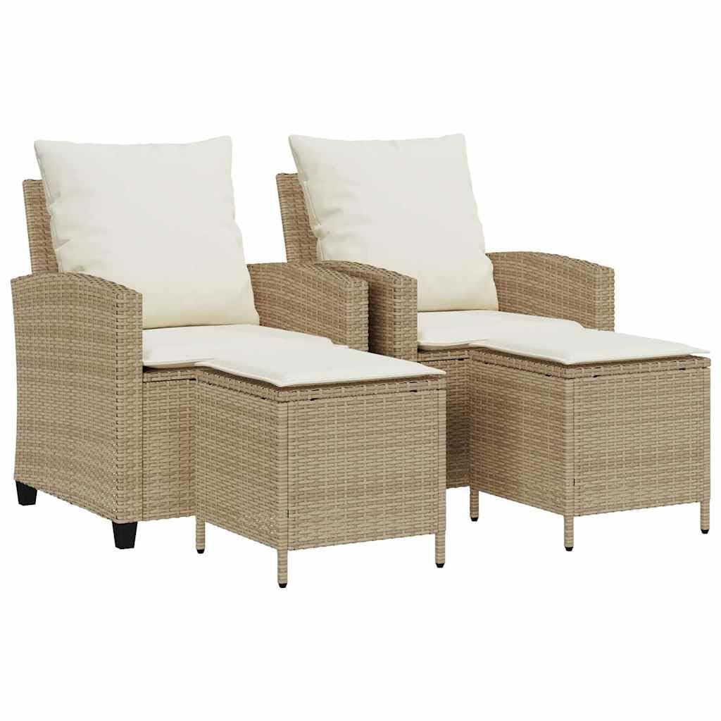 Set Divano da Giardino 4 Pezzi, in Polyrattan e Acciaio, con Cuscini Imbottiti, Design Modulare, Salotto da Giardino Esterno, Divano Esterno per Giardino e Terrazzo,Beige, con 2 Poltrone e 2 Sgabelli
