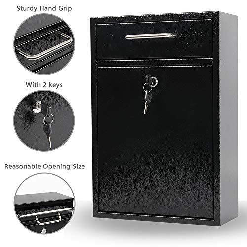 Kyodoled P0054 Steel Key Lock Mail Boxes Outdoor,Locking Wall Mount Mailbox,Security Lock Drop Box,Collection Boxes,16.2H X 11.22L X 4.72W Inches,Black X Large thumb #1