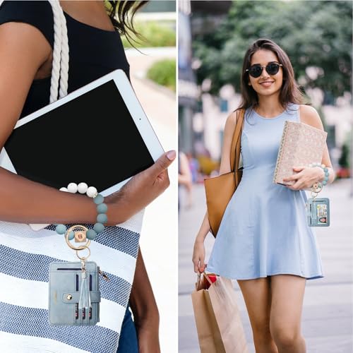 Image of COOLANS Silicone Bracelet Wristlet Wallet Credit Card Holder RFID ID Window Key Ring Tassel Slim Wallet Women Keychain Purse