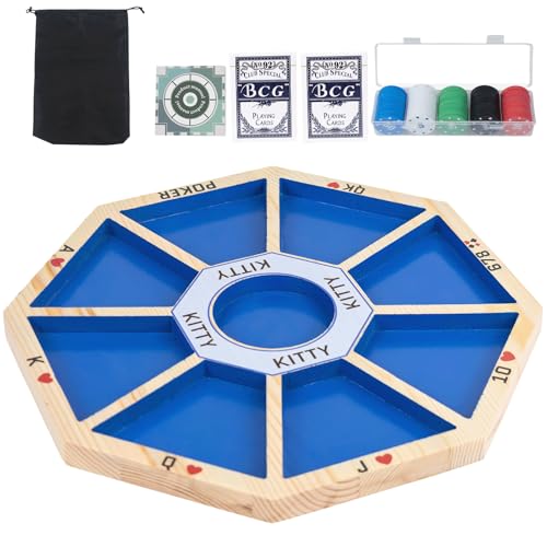 Wooden Michigan Rummy Board Game 13 * 13 inches Tripoley Game Deluxe Set 1 Michigan Rummy Board 2 Pokers 100 Chips(in a Box) 1 Manual 1 Portable Storage Party Game Blue (Blue)