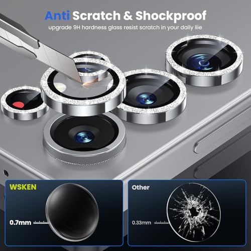 Image of WSKEN for Samsung Galaxy S25 Ultra Camera Lens Protector - Ultra Thin | Case Friendly, 9H Shatterproof Tempered Glass, Anti Scratch Metal Circle, Camera Screen Protector Cover Accessories, Glitter