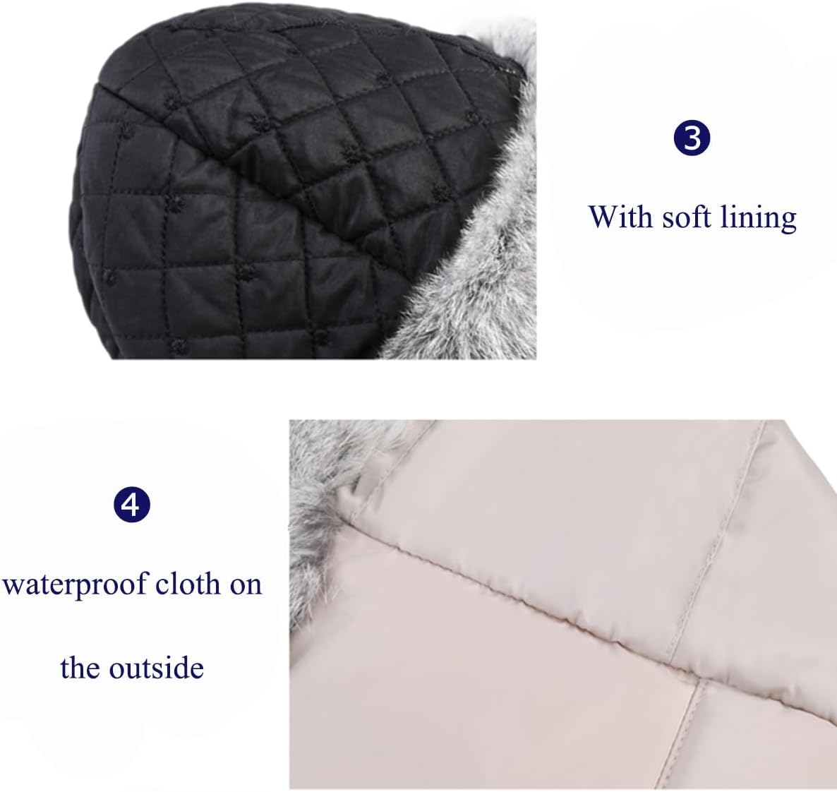 Trapper Hat for Women Real Rabbit Hair Ushanka Russian Winter Hat Ear Flaps Winter Warm Outdoor