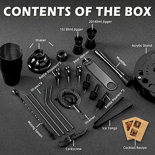 X-Cosrack Bartender Kit: 19-Piece Black Cocktail Shaker Set With Rotating Stand,Stainless Steel Bar Tools Set For A Fantastic Mixing Experience, Ideal As Gift Or For Home #TOP1