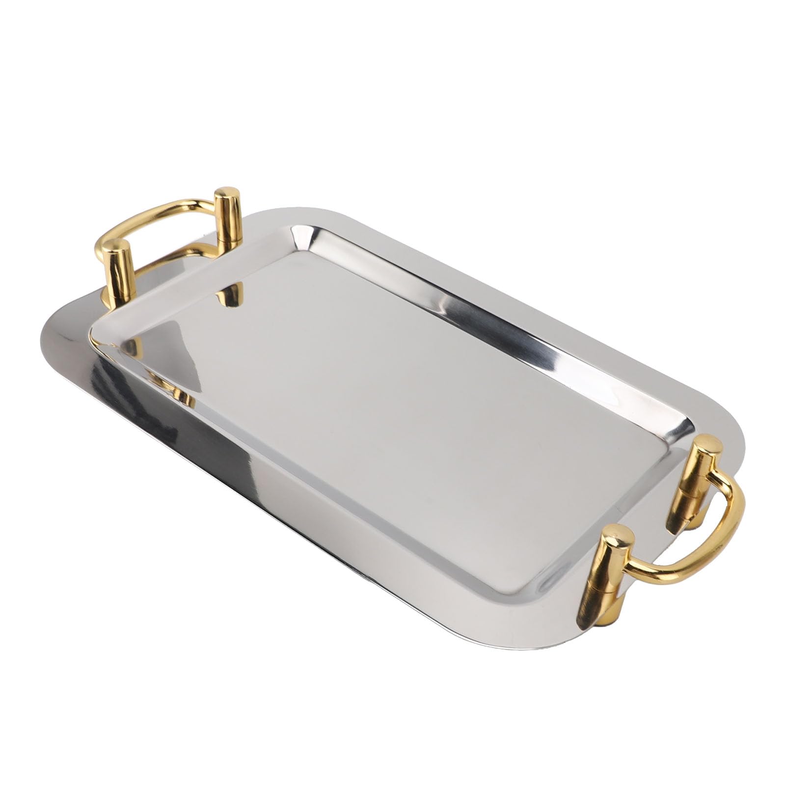 Yosoo Health Gear Bandeja para Servir de Acero Inoxidable Platos Llanos de Acero Inoxidable 304 con Superficie de Espejo y Asas Doradas Borde Resbaladizo para Servicio de Mesa de Restaurante Buffet
