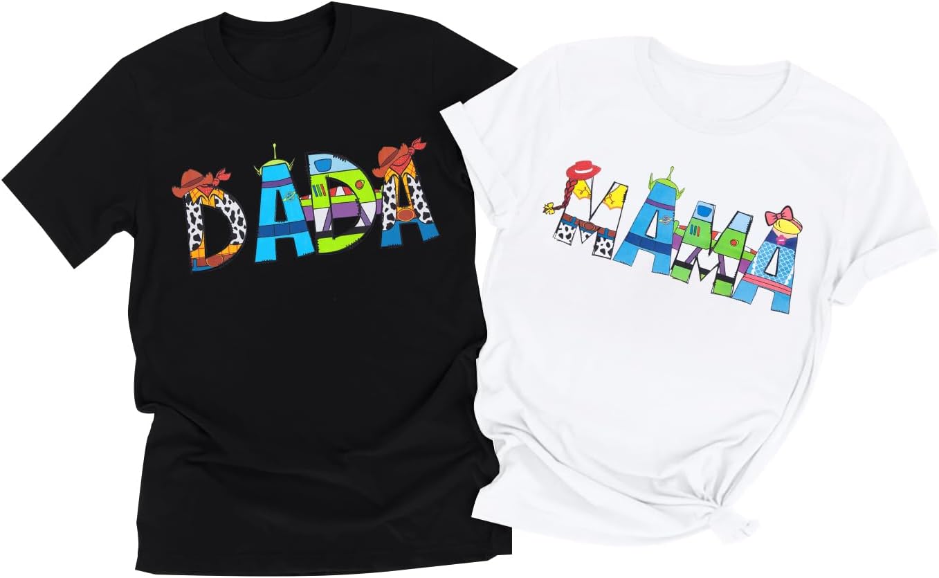 Toy Dad Shirt Toys Mom T-Shirts Funny Mama and Dada Shirts Matching Birthday Top Family Vacation Cartoon Tee