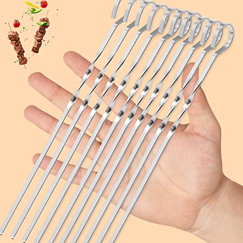 10 peças de espeto de churrasco em palitos grelhados de 17 polegadas espeto plano espetos de metal r