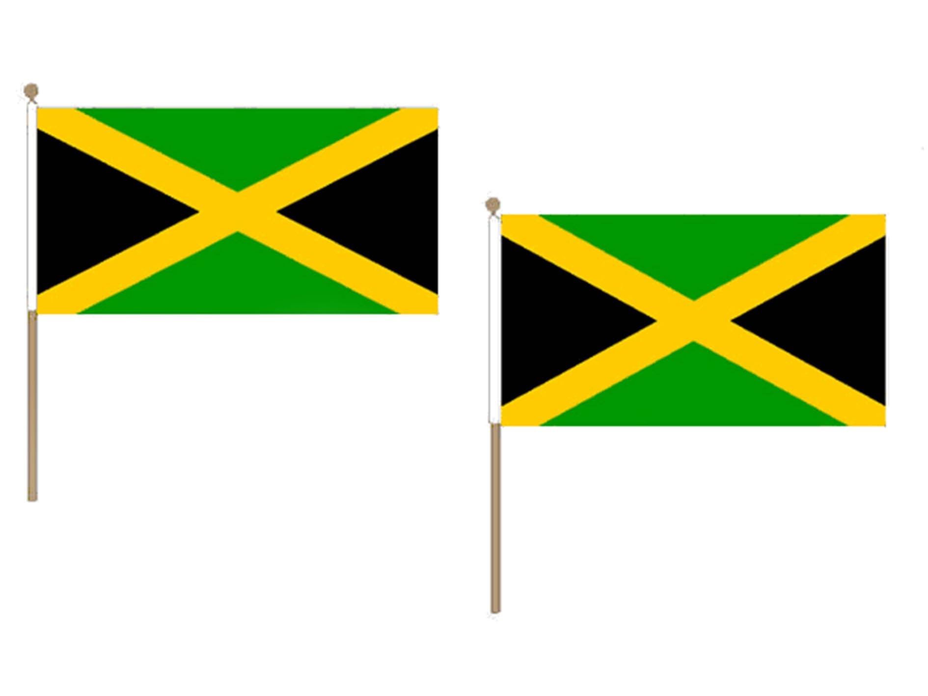 Drapeau Jamaïque 45x30cm HAMPE en bois - LOT DE 10 Drapeaux jamaïcain 30 x 45 cm - AZ FLAG