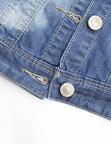 KIDSCOOL SPACE Girl Denim Vest, Round Collared Lace Sleeveless Jeans Tops3