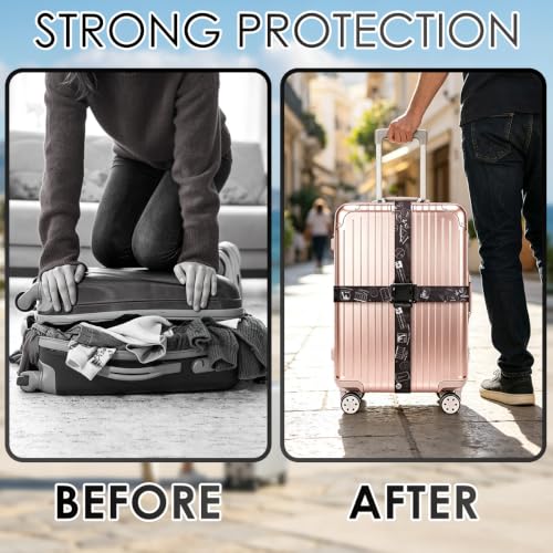 Image of Gutsdoor 2 Pack Luggage Straps for Suitcases, Adjustable Travel Belt, Suitcase Straps with Dual Lock, Quick Release, Over Handle, Luggage Connector Straps & Bright Luggage Belt.