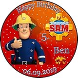 Tortenaufleger Fototorte Tortenbild Kindergeburtstag Feuerwehrmann SAM FS01 (Zuckerpapier) Rund 14 cm Ø