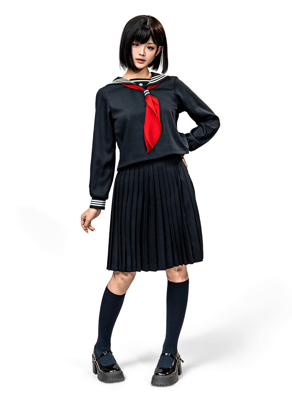 OSIAS Shimizu Hinako Cosplay Costume Full Set - Sailor Suit School Uniform - Thick Soft Fabric, Real Pockets & Embroidery (M)