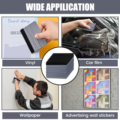 Image of Lasnten 50 Pcs Plastic Vinyl Squeegee 4 Inch Felt Edge Squeegee for Car Window Windshield Glass Cleaning Tool Vinyl Scraper Decal Applicator Tool with Black Fabric Felt Edge (Gray)