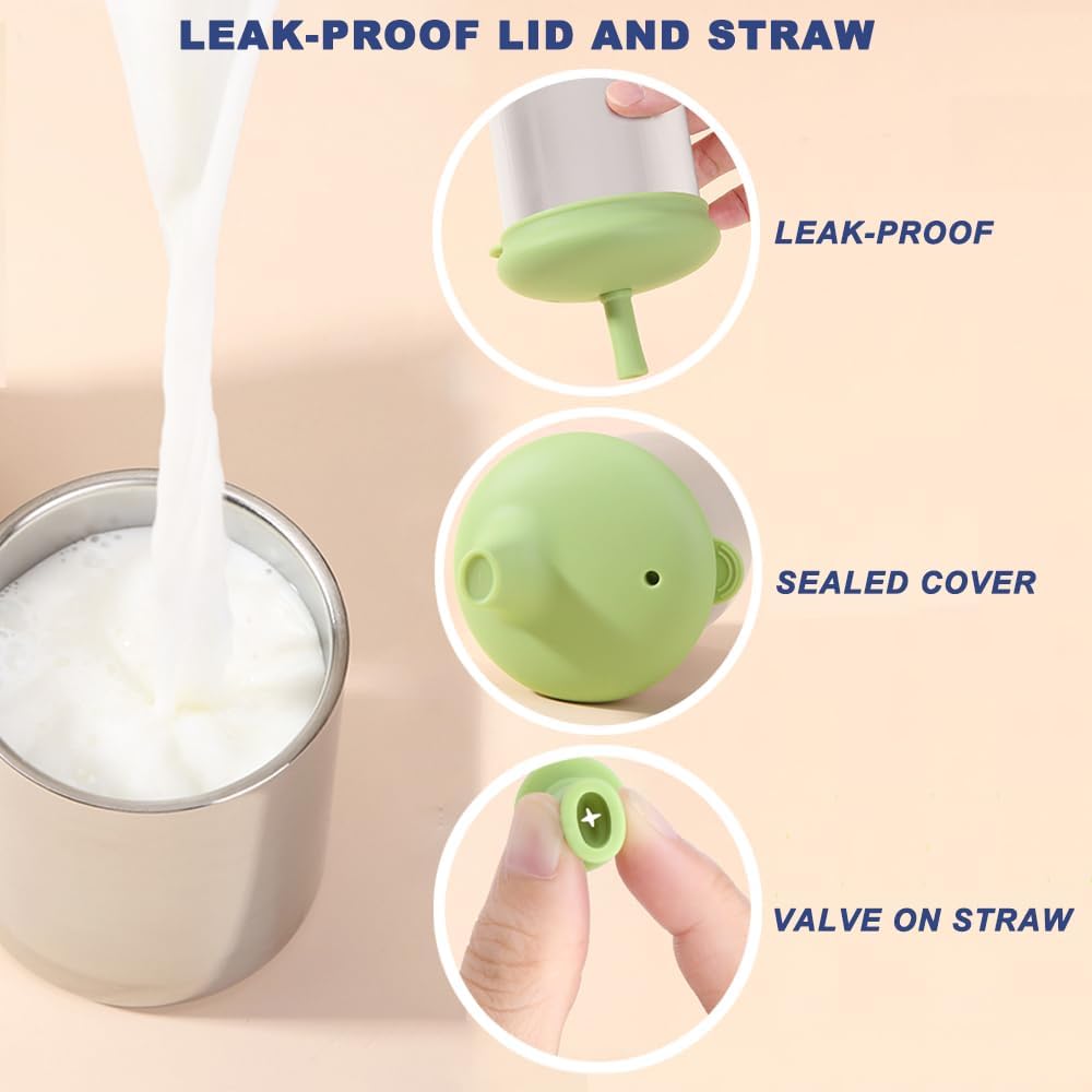 Baby Sippy Cup, Double-walled Stainless Steel Kid Mug, Silicone Break Resistant Straw Lid for Infants 6-12 Month Toddlers 1-3 Year Kids, 200ml Kid Water Drinking Cup (Green, 1pc) - Image 2