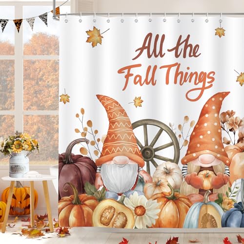 Dazzlewall Cortina de Ducha Calabaza, Todos los Símbolos del Otoño Impermeable 180x180cm, Antimoho Tela con 12 Ganchos