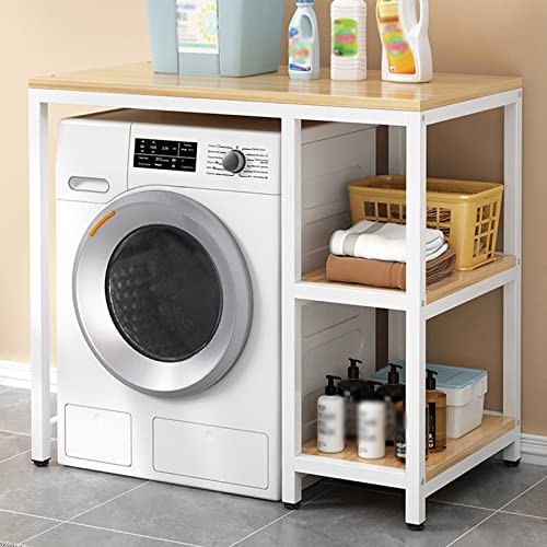 洗濯機上収納ラック ドラム式洗濯機用フロアラック 収納スペースを水平に拡張して、ランドリールームとバスルームのスペースを節約します 洗剤や衣類などを収納できます (Color : White wood, Size : 100cm)