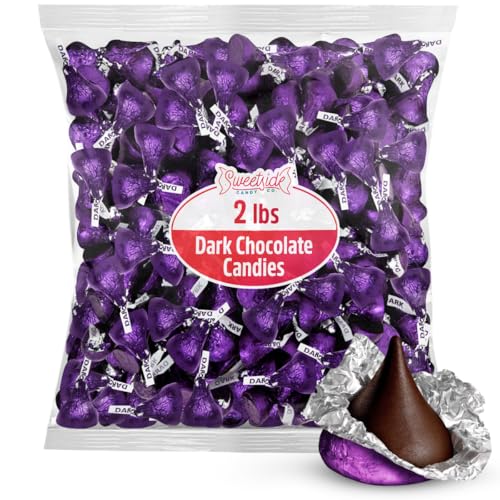 Dark Chocolate Kisses, 2 LB Bulk Individually Wrapped Purple Foil Candy of Hershy Kisses Chocolate...