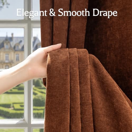 Image of Chenille 100% Blackout Curtains 108 Inches Long for Bedroom, Terracotta