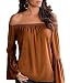 ZJCT Women's Off Shoulder Bell Sleeve Pleated Loose Blouse Top