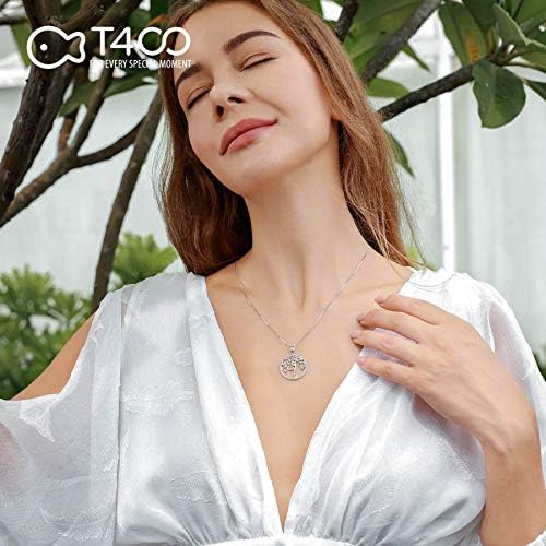 T400 Tree of Life Necklace 925 Sterling Silver Golden Round Pendant Jewelry Gift for Mother Women
