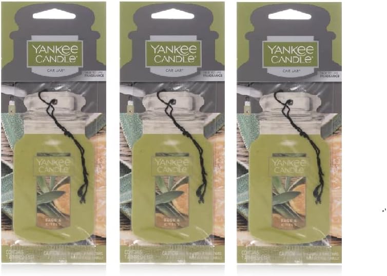 Tarro de papel clásico Yankee Candle Ambientador, Ambientador de auto colgante, Fragancia de auto neutralizante de olor duradero, salvia y cítricos (pack de 3)
