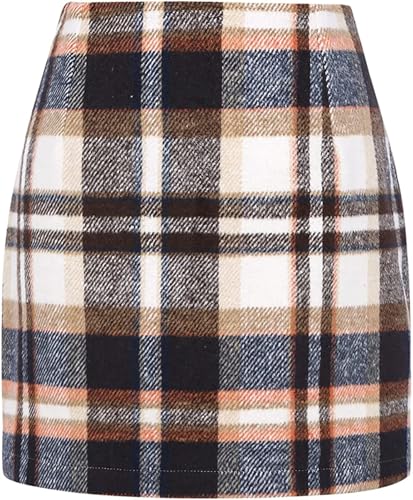 Womens High Waist Plaid Skirt Bodycon Pencil Wool Mini Skirts